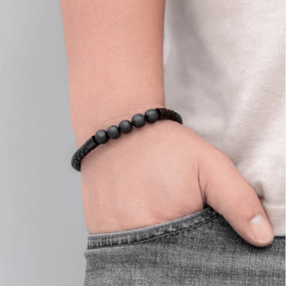 Woven Leather Bracelets Black Bangle